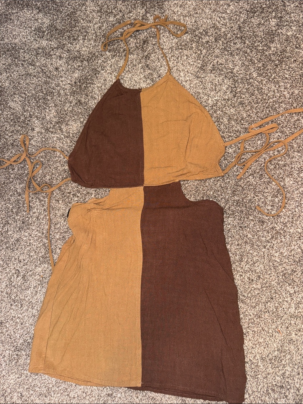 Forever 21 Two-Tone Brown & Tan Halter Mini Dress